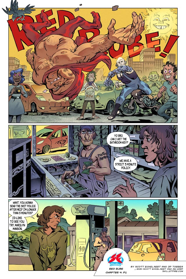 Red Rube Chapter four, page one. Story: Scott Eckelaert. Art JP Torres